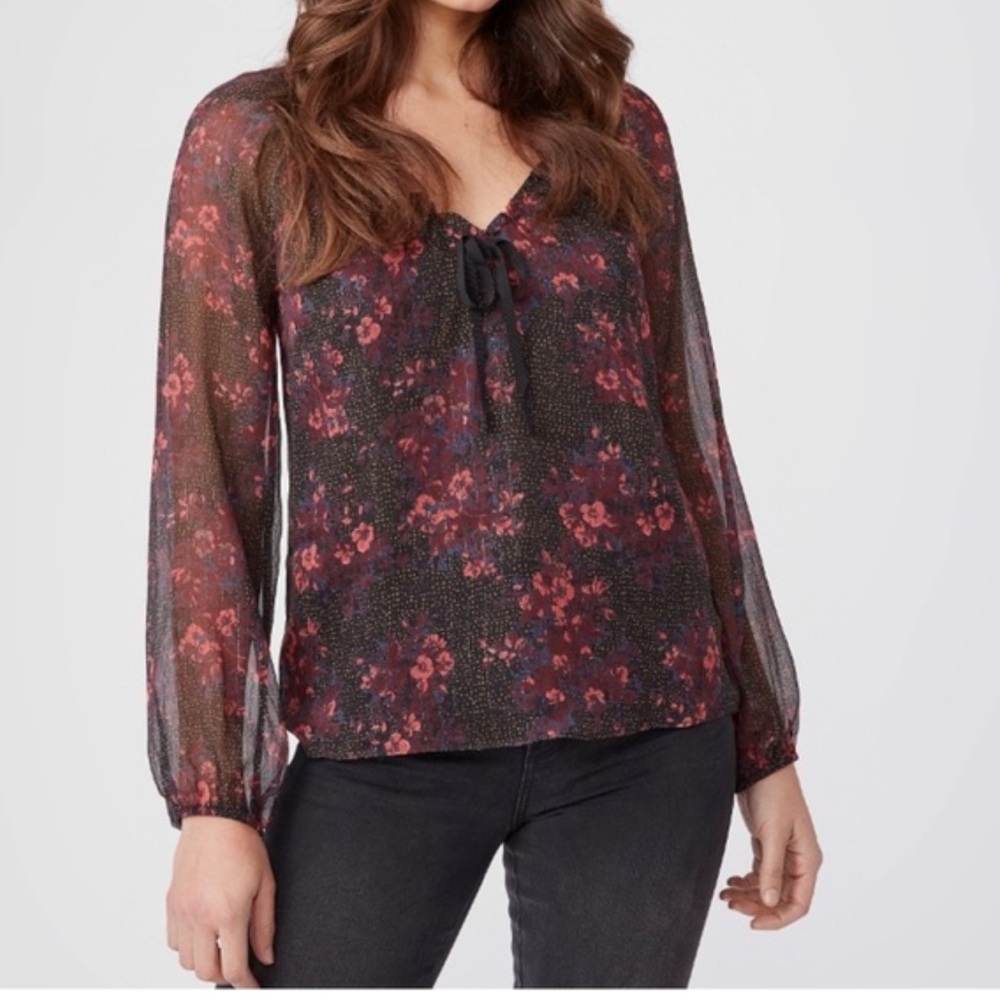 PAIGE Alexius Blouse In Black Multi Silk Blend Floral Print Size S